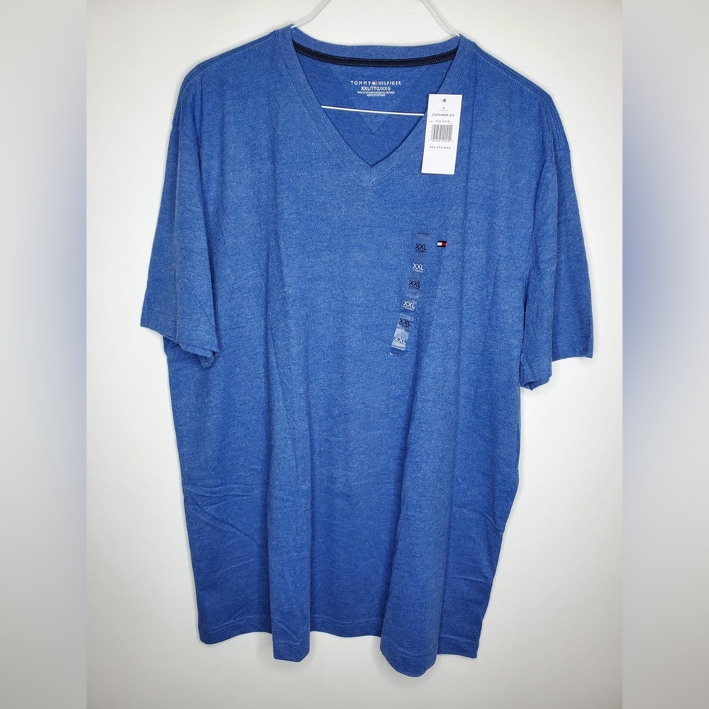 Tommy Hilfiger V-Neck Flag Essential Mens T-Shirt in Greek Isle Blue NWT XXL